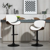 HOMCOM Bar Stools Set of 2, Modern PU Leather Adjustable Swivel Barstools with Curved Back, Footrest and Steel Base, White(m-8)