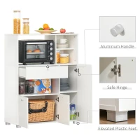 HOMCOM Compact Kitchen Pantry Cabinet Server Hutch Storage Buffet with Microwave Oven Stand Drawer and Shelves, White(m-7)