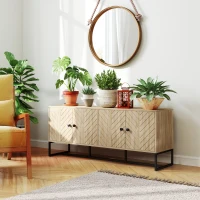 HOMCOM Sideboard Buffet Cabinet with 2 Adjustable Shelves and Steel Base, TV Stand, Coffee Bar Cabinet for Living Room, Oak(m-10)