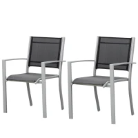 Outsunny Set of 2 Patio Dining Chair Outdoor Mesh Seat Heavy Duty Stackable Garden Bistro Chairs Yard Home Furniture Silver(m-11)