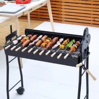 Outsunny Outdoor Cooking Grill Multifunctional Portable Charcoal Grill Barbecue Trolley, Black(m-9)
