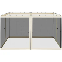 Outsunny Replacement Mosquito Netting for Gazebo 12' x 12' Black Screen Walls for Canopy with Zippers for Parties and Outdoor Activities, Cream White(m-9)