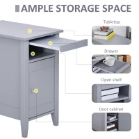 HOMCOM Wooden3-Tier Modern Nightstand with Pullout Shelf, Adjustable Open Shelf, and Door Cabinet, Grey(m-4)