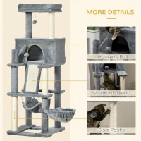 PawHut 55" Cat Tree for Indoor Cats, Cat Tower, Kitty Activity Center with Cat Bed Ramp Condo Hammocks Hanging Ball Toys Sisal Rope Scratching Post, Grey(m-5)