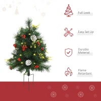 HOMCOM 2.5ft 2 Pieces Prelit Artificial Christmas Tree with LED Light Mini Xmas Tree with Small Berry Pine Needles Pinecones Decorations for Garden(m-4)