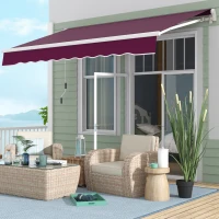 Outsunny 10' x 6.5' Manual Retractable Awning with LED Lights, Aluminum Frame Sun Canopies for Patio Door Window, Wine Red(m-8)