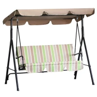 Outsunny 3-Seater Outdoor Porch Swing with Adjustable Canopy, Patio Swing Chair for Garden, Poolside, Backyard, Green Stripes(m-2)