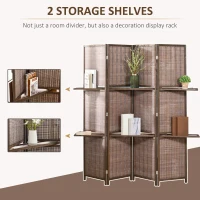 HOMCOM 4 Panel Room Divider, 6ft Tall Bamboo Folding Screen with 2 Storage Shelves for Bedroom, Office, Brown(m-4)
