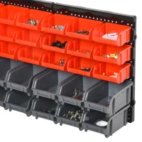 DURHAND Wall Mounted Storage Bin Rack Tool Organizer with 30 Bins, Pegboard for Garage Workshops Red(m-10)
