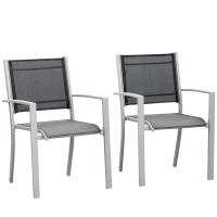 Outsunny Set of 2 Patio Dining Chair Outdoor Mesh Seat Heavy Duty Stackable Garden Bistro Chairs Yard Home Furniture Silver(m-2)