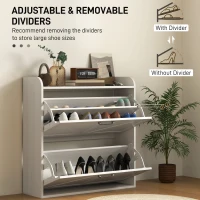 HOMCOM Narrow Shoe Storage Cabinet, Farmhouse Slim Shoe Cabinet with 2 Flip Drawers, Adjustable Shelves, White Oak(m-5)