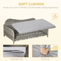 PawHut Rattan Pet Sofa for Large & Medium Dogs, Indoor & Outdoor Raised Wicker Dog Bed, Cat Couch, with Soft Washable Cushion, Light grey(m-5)