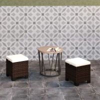 Outsunny 2 Piece Wicker Outdoor Ottomans with Cushions, Rattan Ottoman Footrest and Side Table for Patio, Yard, Poolside, Beige(m-8)