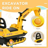 Qaba Kids Ride-on Excavator with Digger, Pretend Play Construction Truck with Under Seat Storage, Realistic Sound, Treaded Wheels, No Power Design(m-4)