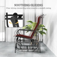 Outsunny Patio Glider with Breathable Mesh Fabric, Outdoor Glider Chair, Garden Rocking Gliding Seat for Patio, Yard, Porch, Black/Wine Red(m-4)