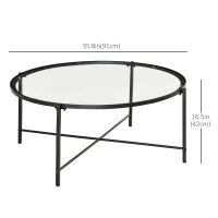HOMCOM Modern Round Coffee Table with Tempered Glass Tabletop, Accent Side Table, Center Table for Living Room, Black(m-3)