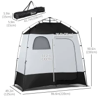 Outsunny Pop Up Shower Tent, Portable Privacy Shelter for 2 Persons, Changing Room with 2 Windows, 3 Doors, Carrying Bag, Grey and Black(m-3)