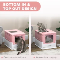 PawHut Top Entry Enclosed Kitty Litter Box with Scoop, Tray, Front Entry, Large Space, Foldable, Portable, Pink(m-5)