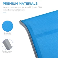 Outsunny 3 Pieces Patio Pool Lounge Chairs Set, Outdoor Chaise lounge with 2 S-Shaped Sunbathing Chairs and a Glass Top Table, for Yard Garden, Blue(m-5)