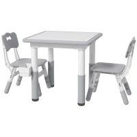 Qaba 3 Pieces Toddler Table and Chair Set, Height Adjustable Kids Table and Chair Set w/ Storage, for Playroom Grey(m-2)