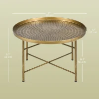 HOMCOM Vintage Coffee Table for Living Room, 24" Round Center Table with Hammered Tray Top and Metal Frame, Gold(m-3)