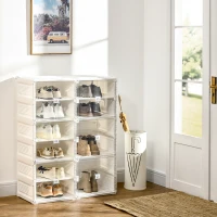 HOMCOM 20-Pair Shoe Storage Box, Portable Shoe Cabinet, Folding Storage Organizer Modular Cabinet with Ten Compartments, Magnetic Doors, for Hallway, Entryway, White(m-8)