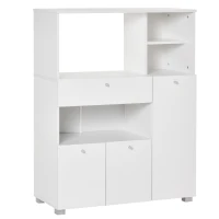HOMCOM Compact Kitchen Pantry Cabinet Server Hutch Storage Buffet with Microwave Oven Stand Drawer and Shelves, White(m-12)