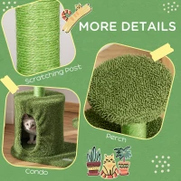 PawHut 13.75" Cat Tree Tower Cactus Shape with Scratching Post Condo Perch Dangling Ball Kitten Toy Play House Activity Center(m-5)