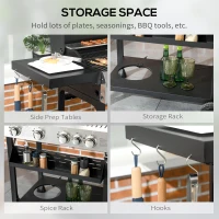 Outsunny 40,000 BTU Propane Gas Grill BBQ Cart with 4 Main Burners, 1 Side Burner, with Warming Rack, Side Prep Tables, Black(m-6)