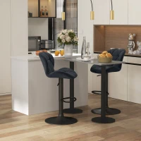 HOMCOM Bar Stool Set of 2 Fabric Adjustable Height Armless Upholstered Counter Chairs with Swivel Seat, Black(m-1)