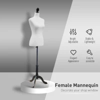 HOMCOM Female Mannequin Dress Form Torso Dressmaker Stand Display (White)(m-5)