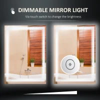 kleankin 24" x 32" LED Bathroom Mirror, Dimmable Lighted Anti Fog Wall-Mounted Mirror, with 3 Colour, Smart Touch, Plug-in, Vertical or Horizontal Hanging(m-7)