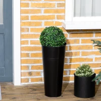 HOMCOM 2ft Artificial Plants Boxwood Ball Trees Set of 2 Fake Trees in Pot for Indoor Outdoor Green(m-7)