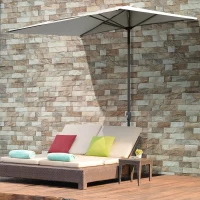 Outsunny 8ft Half Umbrella Outdoor Balcony Parasol Patio Garden Outdoor Window Sun Shade w/ 5 Ribs Beige(m-1)