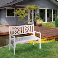 Outsunny Foldable Garden Bench, 2-Seater Patio Wooden Bench, Loveseat Chair with Backrest and Armrest for Patio, Porch or Balcony, White(m-8)