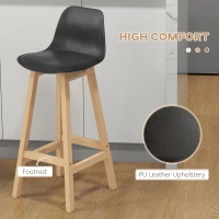 HOMCOM Bar Height Stools Set of 2, PU Leather Upholstered Stools for Kitchen Island, Modern Bar Chairs with Backs, Black(m-5)