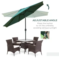Outsunny 9ft Solar Patio Umbrella Outdoor Sunshade 24 LED Lights Tilt Canopy Green(m-5)