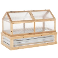 Outsunny Raised Garden Flower Bed Kit with Greenhouse, Wooden Cold Frame Planter, 48" x 24" x 32", Natural(m-11)