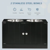 PawHut Elevated Dog Bowls for Large Dogs Pet Feeding Station with Stand, Storage, 2 Stainless Steel Food and Water Bowls, Black, 23.6" x 11.8" x 14"(m-4)