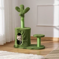 PawHut 13.75" Cat Tree Tower Cactus Shape with Scratching Post Condo Perch Dangling Ball Kitten Toy Play House Activity Center(m-1)
