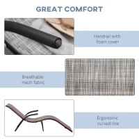 Outsunny Outdoor Lounge Chair with Armrest, Folding Tanning Chair for Beach, Poolside and Patio, Grey(m-5)