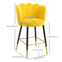 HOMCOM Bar Stools Set of 2 Modern Counter Height Bar Stools with Back, Footrest for Home Kitchen, 23.2"x20.5"x35.4", Yellow(m-3)