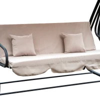 Outsunny 3-Seat Outdoor Patio Swing Chair, Converting Flat Bed, Canopy Swing with Adjustable Shade, Removable Cushions, Cup Holder, Light Brown(m-7)