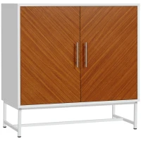 HOMCOM Kitchen Sideboard Buffet Cabinet with Adjustable Shelf, Metal Base, White, Brown(m-11)