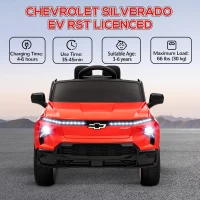 Qaba 12V CHEVROLET SILVERADO EV RST Licensed Kids Car w/ Remote, Spring Suspension, Soft Start, Training Wheels, Red(m-4)