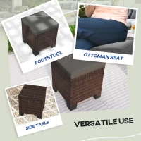 Outsunny 2 Piece Wicker Outdoor Ottomans with Cushions, Rattan Ottoman Footrest and Side Table for Patio, Yard, Poolside, Gray(m-7)