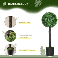 HOMCOM 2ft Artificial Plants Boxwood Ball Trees Set of 2 Fake Trees in Pot for Indoor Outdoor Green(m-4)