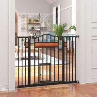 PawHut 29.1''-41.3'' Extra Wide Dog Gate with Cat Door, Stair Pressure Fit, Auto Close, Double Locking, for Doorways, Hallways(m-8)