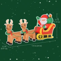 HOMCOM 8ft Christmas Inflatables Santa Claus with Sleigh and Reindeer, Outdoor Decoration with LED Lights Display(m-3)