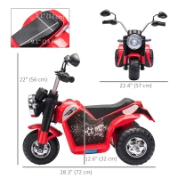 Aosom Kids Electric Motorcycle 6V Battery Powered Ride-On Dirt Bike 3-Wheels Motorbike with Horn Headlights Realistic Sounds 1.24mph Speed for Girls Boy 18 - 36 Months Red(m-3)